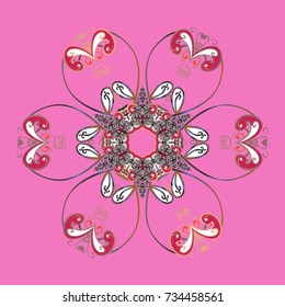 Vector illustration. Crystal snowflake in pink, gray and neutral colors on pink, gray and neutral colors.