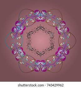 Vector illustration. Crystal snowflake in pink, white and violet colors on pink, white and violet colors.