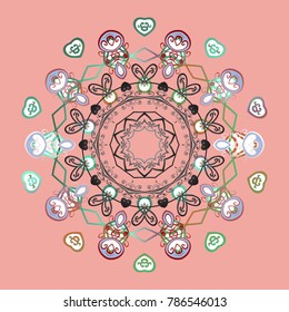 Vector illustration. Crystal snowflake in pink, gray and white colors on pink, gray and white colors.