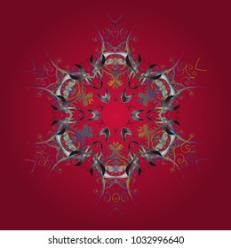 Vector illustration. Crystal snowflake in red, gray and blue colors on red, gray and blue colors.