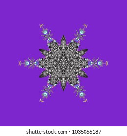 Vector illustration. Crystal snowflake in violet, gray and neutral colors on violet, gray and neutral colors.