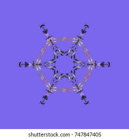 Vector illustration. Crystal snowflake in violet, gray and neutral colors on violet, gray and neutral colors.