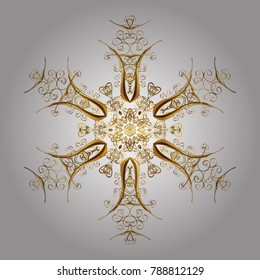 Vector illustration. Crystal snowflake in white and yellow colors on white and yellow colors.