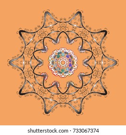 Vector illustration. Crystal snowflake in yellow, gray and brown colors on yellow, gray and brown colors.