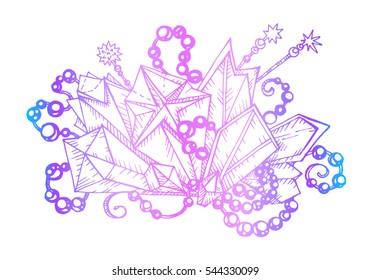 Vector illustration, crystals and beads. Precious stones and pearls isolated. Printing on T-shirts, covers, fabrics and souvenirs. Fashion and beauty, charms and accessories. Jewelry for girls.