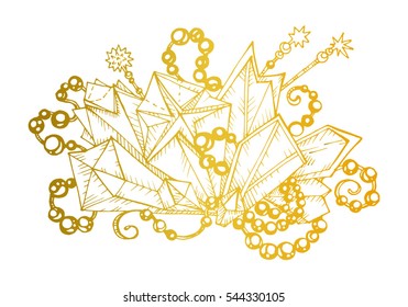 Vector illustration, crystals and beads. Precious stones and pearls isolated. Printing on T-shirts, covers, fabrics and souvenirs. Fashion and beauty, charms and accessories. Jewelry for girls.