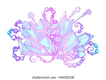 Vector illustration, crystals and beads. Precious stones and pearls isolated. Printing on T-shirts, covers, fabrics and souvenirs. Fashion and beauty, charms and accessories. Jewelry for girls.