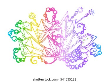 Vector illustration, crystals and beads. Precious stones and pearls isolated. Printing on T-shirts, covers, fabrics and souvenirs. Fashion and beauty, charms and accessories. Jewelry for girls.