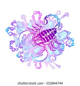 Vector illustration, crystals, beads. Scorpio. Precious stones and pearls isolated. Printing on T-shirts, covers, fabrics,souvenirs. Fashion and beauty, charms, accessories, horoscope, sign, zodiac