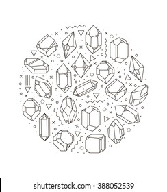 Vector illustration of crystals in a circle. Geometric composition poster hipster. Print for T-shirts, coloring for kids, card, cloth.