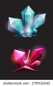 Vector illustration of crystals, magic stones. Decoration element for games, icons end other
