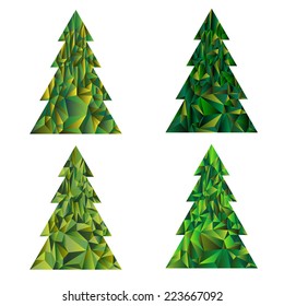 Vector illustration of crystal-style Christmas tree in alternating green gradients with glossy, elegant highlights. Ideal for refined holiday decor and branding.