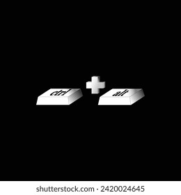 vector illustration of ctrl and del buttons on black background. one of the popular keys on the keyboard