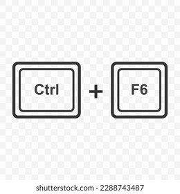 Vector illustration of Ctrl F6 icon in dark color and transparent background(PNG). Keyboard shortcut button.