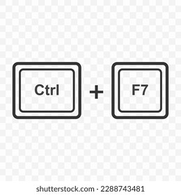 Vector illustration of Ctrl F7 icon in dark color and transparent background(PNG). Keyboard shortcut button.