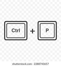 Vector illustration of Ctrl P icon in dark color and transparent background(PNG). Keyboard shortcut button.