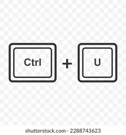 Vector illustration of Ctrl U icon in dark color and transparent background(PNG). Keyboard shortcut button.