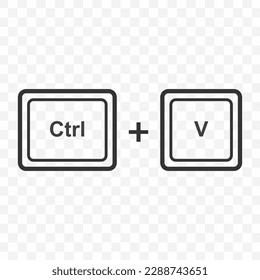 Ilustración vectorial del icono Ctrl V en color oscuro y fondo transparente (PNG). Botón de acceso directo del teclado.