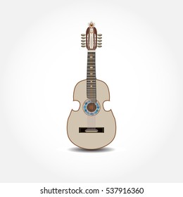 Vector illustration of cuatro isolated on white background. Latin American guitar, string musical instrument in flat style.