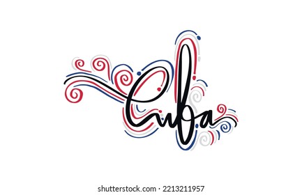 Vector Illustration of "Cuba" in Hand-drawn Lettering Art and Flag Colors Palette.