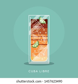vector illustration with Cuba libre cocktail. flat graphic. alcohol drink in glass