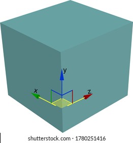 Vector illustration of a cube and a Cartesian axis pivot