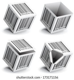 Vector illustration of cubical boxes with bar code.