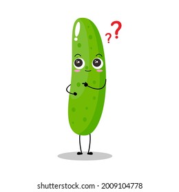 Vector illustration of cucumber character with cute expression, curious, happy, funny, cucumber isolated on white background, simple minimal style, vegetable for mascot collection, emoticon, kawaii