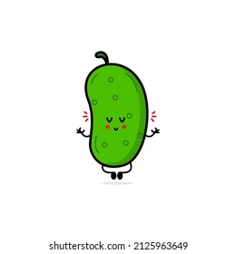 Vector illustration of cucumber character with cute expression, jump, happy, funny, cucumber isolated on white background, simple minimal style, vegetable for mascot collection, emoticon