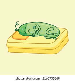 ilustración vectorial de un personaje pepino con fiebre. se ve patético.