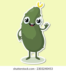 Ilustración vectorial de la pegatina del personaje con expresión linda, pepino aislado, estilo de caricatura, emoción vegetal