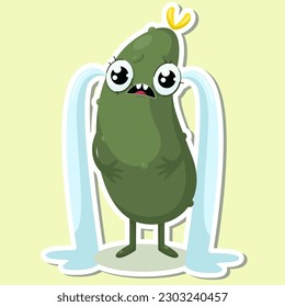 Vector illustration of cucumber character stickers with cute expression cartoon style.veggie emotion vector