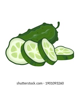 Ilustración vectorial de pepino cortado a través aislado en blanco