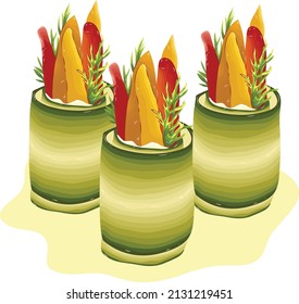 Vector illustration of cucumber roll with paprika and vegetables