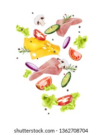 Vector illustration cucumber  salad cheese and meat