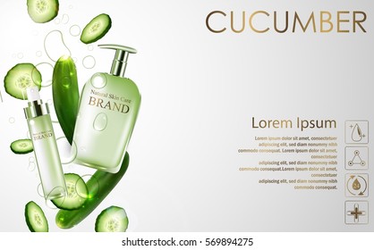 Vector illustration of Cucumber whitening hydrating cream contained in green spray bottle on white background