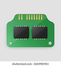 Vector illustration of a CUDIMM RAM module with a green circuit board and black memory chips.