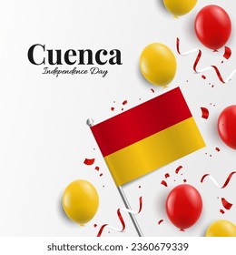 Ilustración vectorial del Día de la Independencia de Cuenca. Fondo con globos, bandera.
