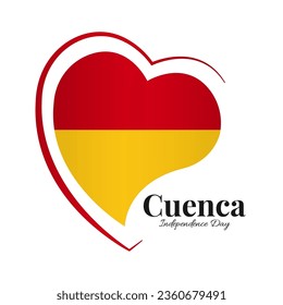 Ilustración vectorial del Día de la Independencia de Cuenca. Bandera nacional en forma de corazón.
