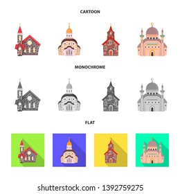 Vector illustration of cult and temple icon. Set of cult and parish vector icon for stock.