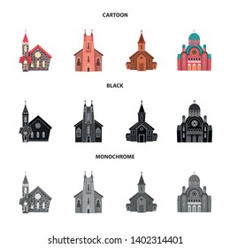 Vector illustration of cult and temple icon. Collection of cult and parish stock vector illustration.