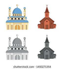 Vector illustration of cult and temple icon. Set of cult and parish vector icon for stock.
