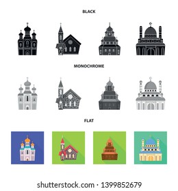 Vector illustration of cult and temple logo. Collection of cult and parish stock vector illustration.