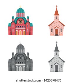 Vector illustration of cult and temple logo. Collection of cult and parish stock vector illustration.