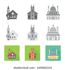 Vector illustration of cult and temple logo. Collection of cult and parish vector icon for stock.