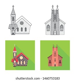 Vector illustration of cult and temple logo. Collection of cult and parish vector icon for stock.