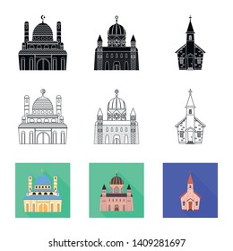 Vector illustration of cult and temple sign. Collection of cult and parish stock vector illustration.