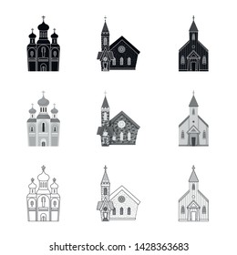 Vector illustration of cult and temple sign. Set of cult and parish stock symbol for web.