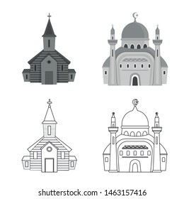 Vector illustration of cult and temple sign. Set of cult and parish stock vector illustration.