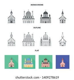 Vector illustration of cult and temple symbol. Set of cult and parish stock symbol for web.